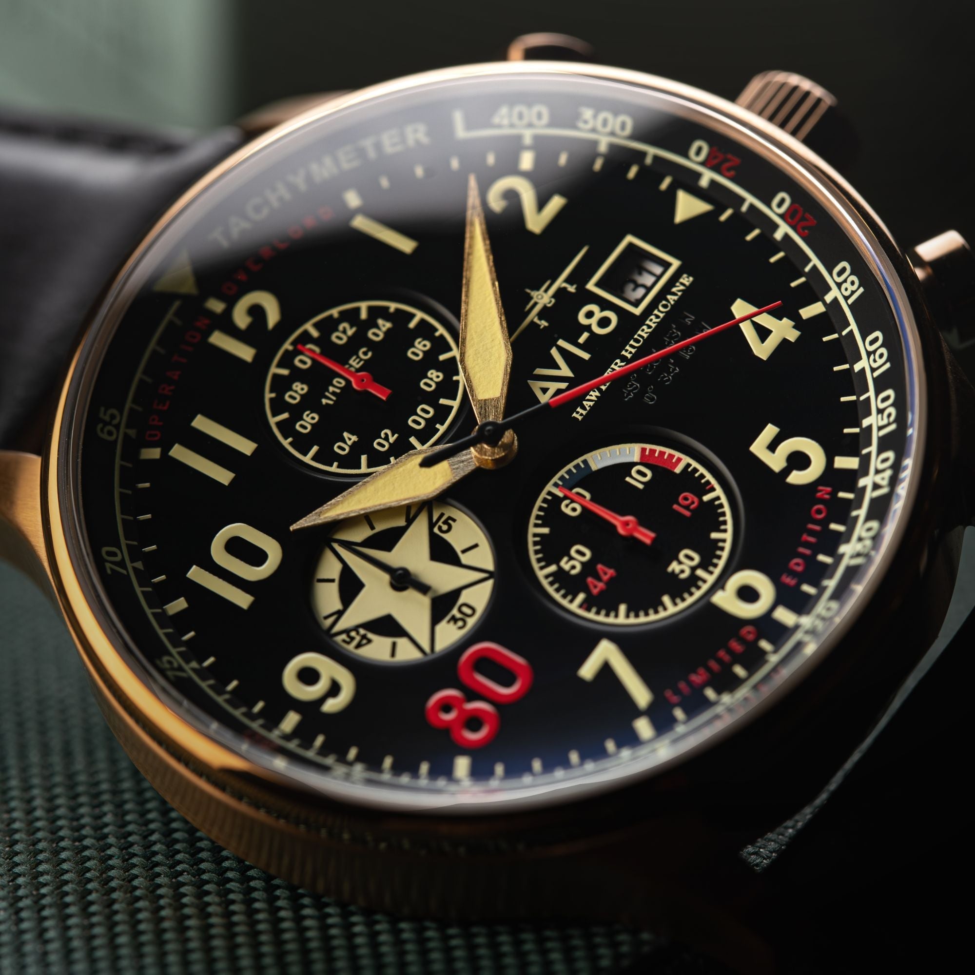 AVI-8 AVI-8 Hawker Hurricane Classic Chronograph - D-Day 80 Limited Edition Gold Men's Watch AV-4011-1D