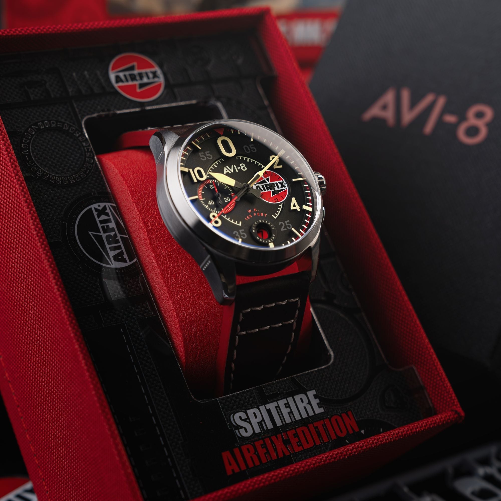 AVI-8 AVI-8 Spitfire Lock Chronograph - Airfix Edition Raven Black Men's Watch AV-4089-09