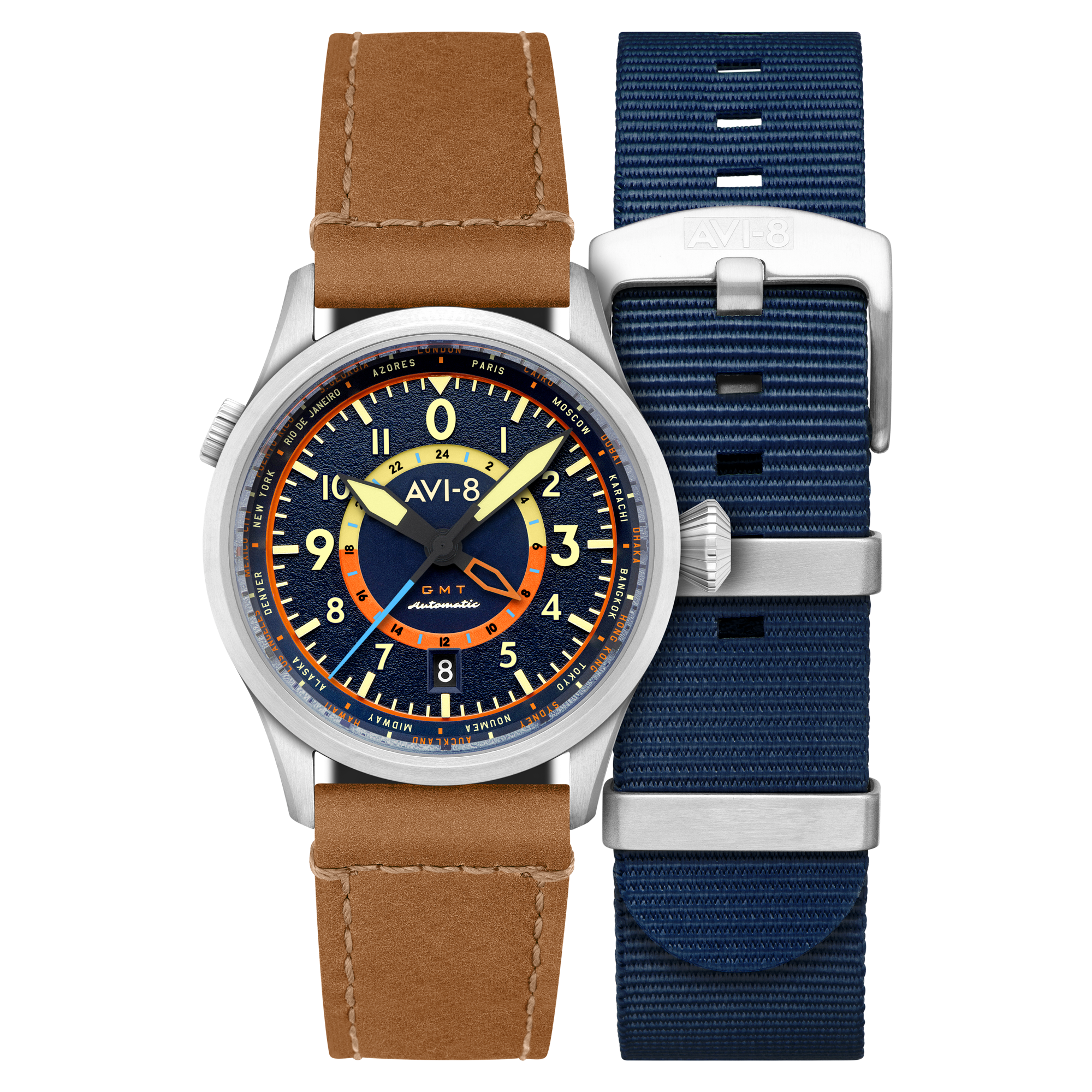 AVI-8 AVI-8 Flyboy Atlantic Blue Wingman Worldtimer GMT Automatic AV-4120-01