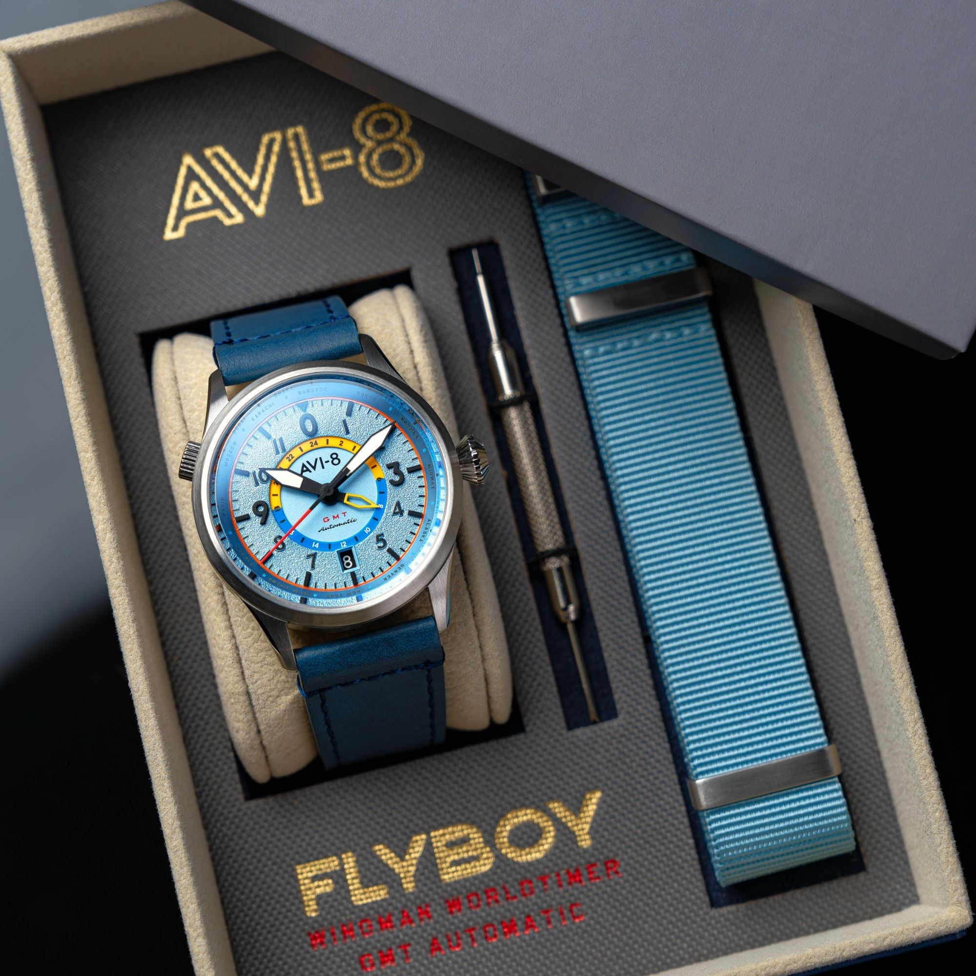 AVI-8 AVI-8 Flyboy Power Blue Wingman Worldtimer GMT Automatic AV-4120-03