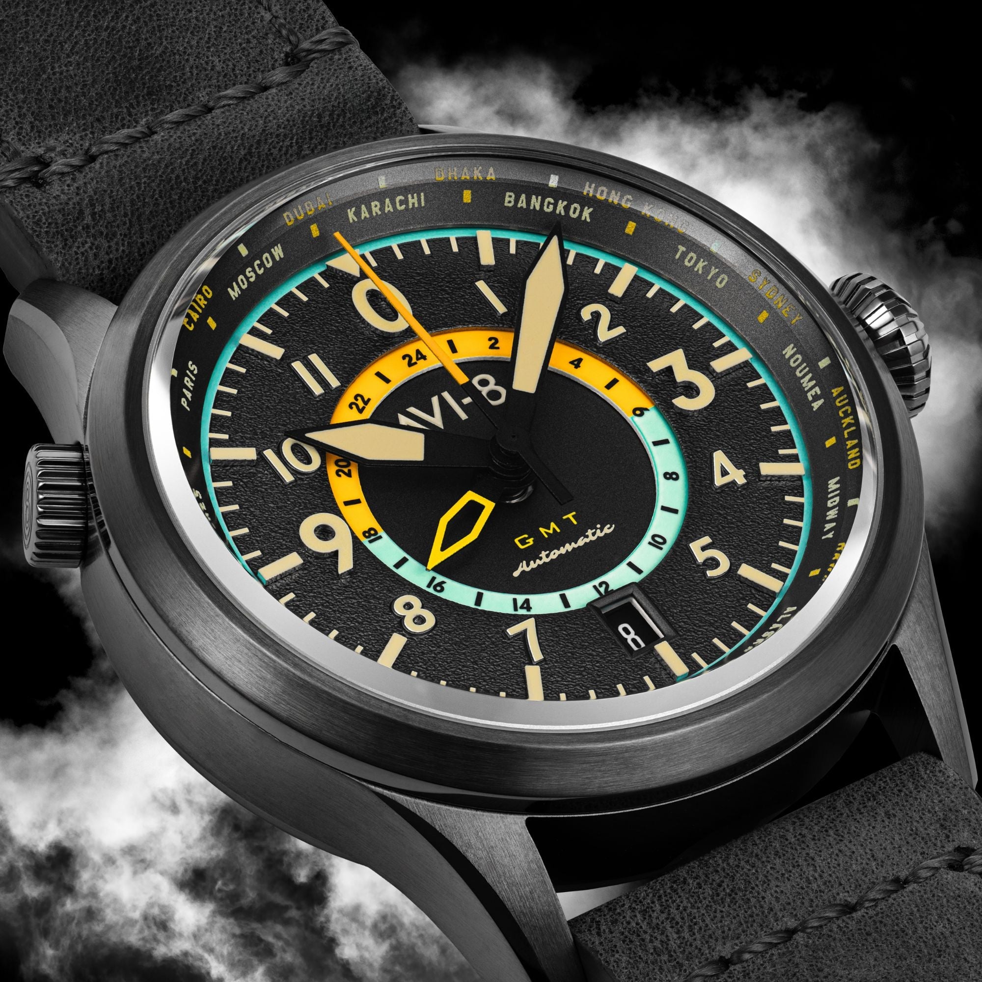 AVI-8 AVI-8 Flyboy Tropical Grey  Wingman Worldtimer GMT Automatic AV-4120-04