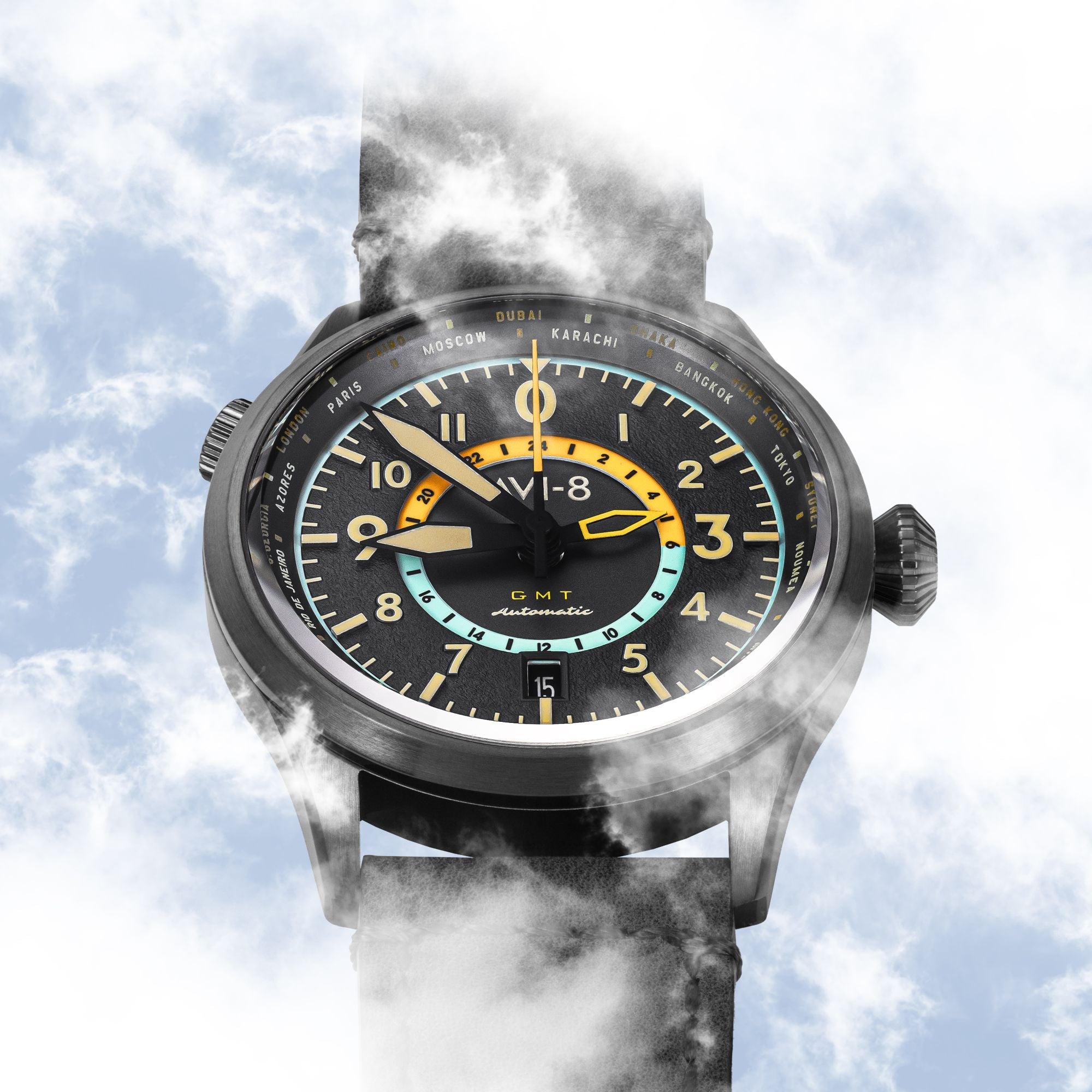 AVI-8 AVI-8 Flyboy Tropical Grey  Wingman Worldtimer GMT Automatic AV-4120-04