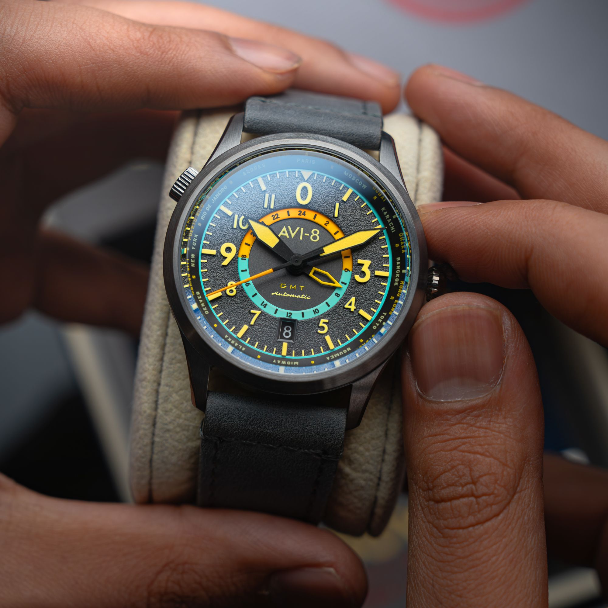 AVI-8 AVI-8 Flyboy Tropical Grey  Wingman Worldtimer GMT Automatic AV-4120-04