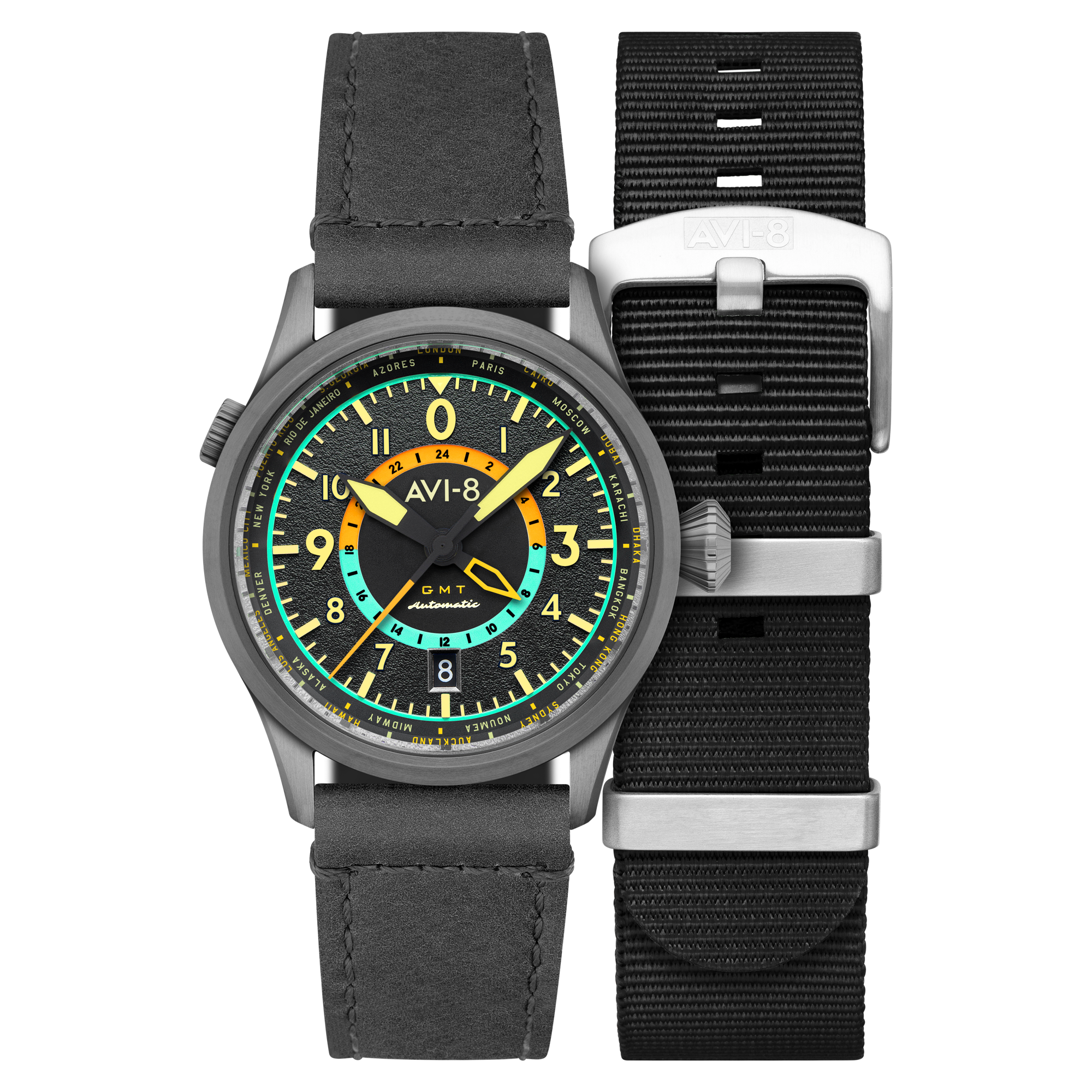 AVI-8 AVI-8 Flyboy Tropical Grey  Wingman Worldtimer GMT Automatic AV-4120-04