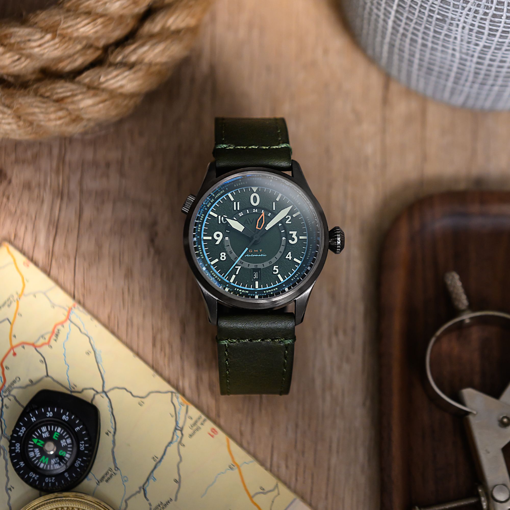 AVI-8 AVI-8 Flyboy Jungle Green Wingman Worldtimer GMT Automatic AV-4120-05