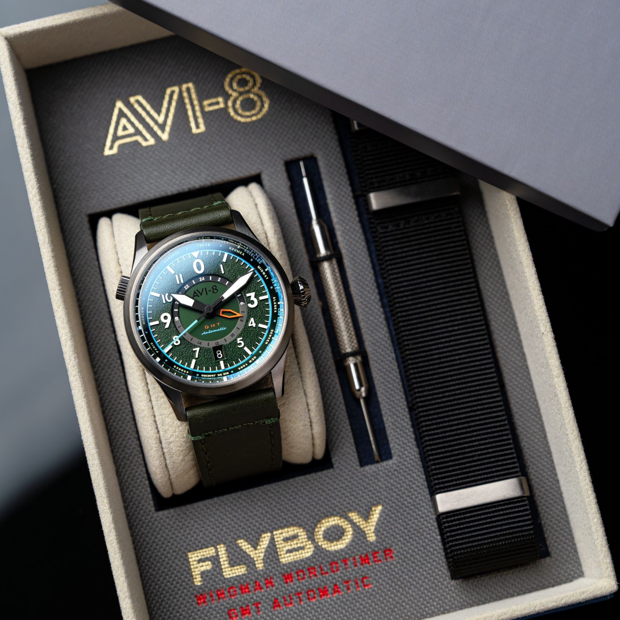 AVI-8 AVI-8 Flyboy Jungle Green Wingman Worldtimer GMT Automatic AV-4120-05