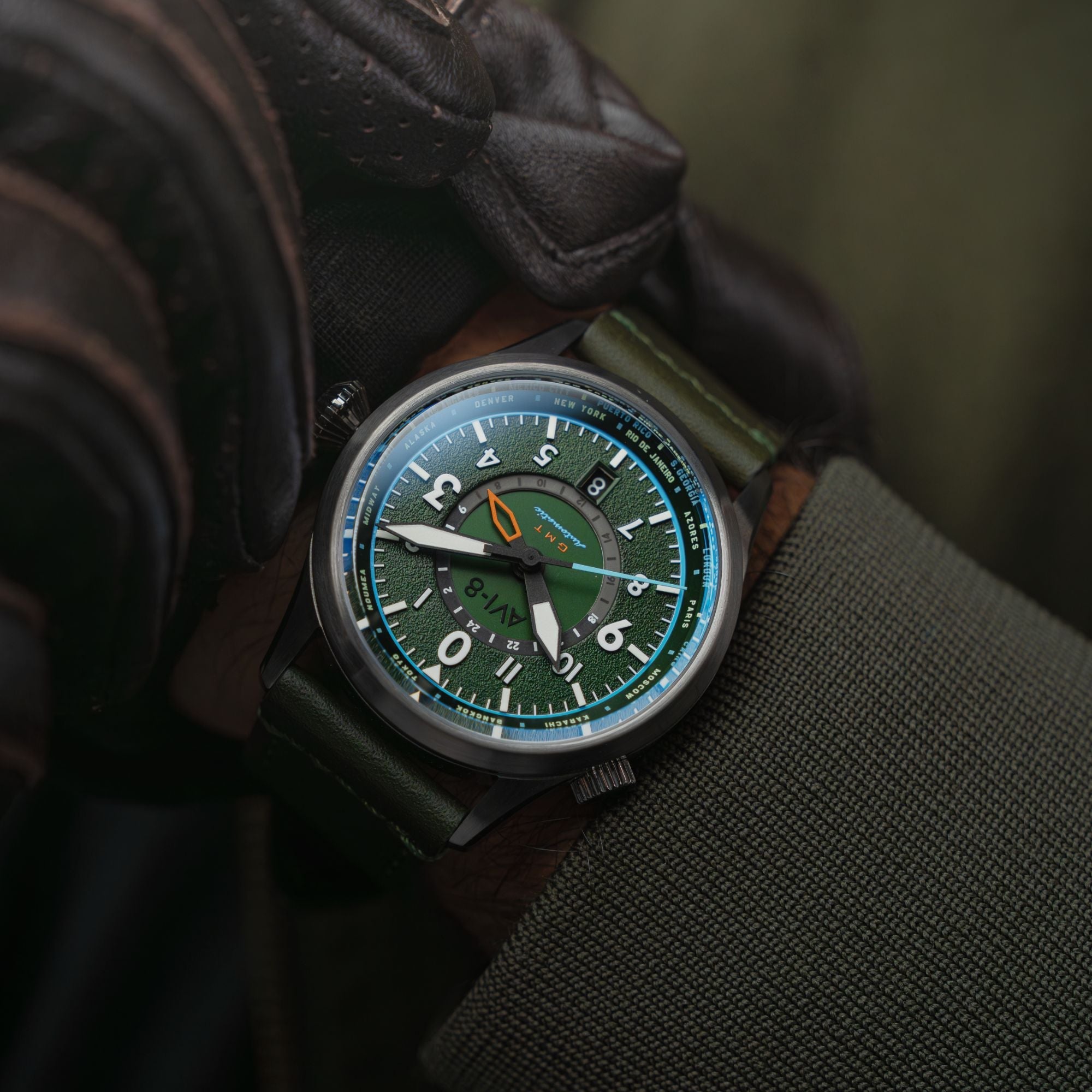 AVI-8 AVI-8 Flyboy Jungle Green Wingman Worldtimer GMT Automatic AV-4120-05