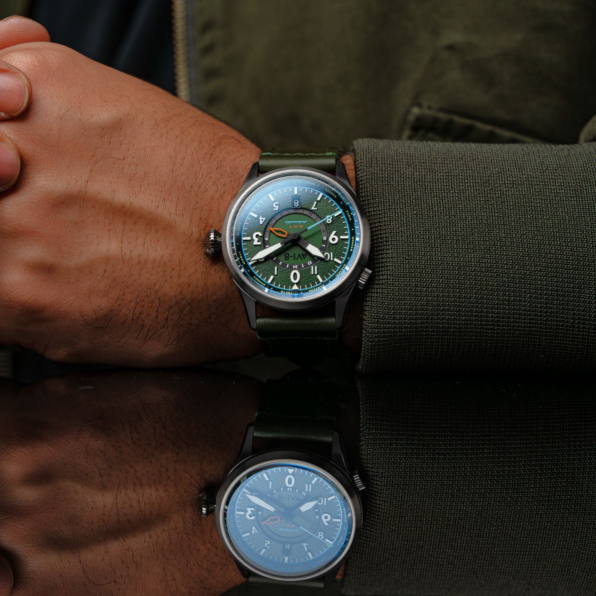 AVI-8 AVI-8 Flyboy Jungle Green Wingman Worldtimer GMT Automatic AV-4120-05