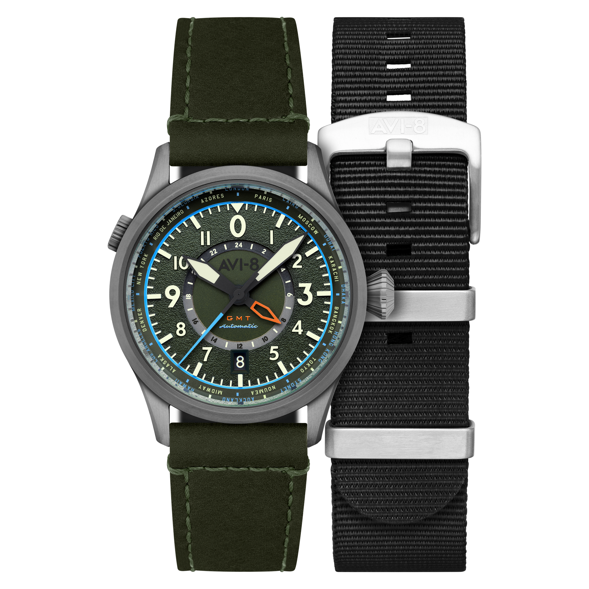 AVI-8 AVI-8 Flyboy Jungle Green Wingman Worldtimer GMT Automatic AV-4120-05