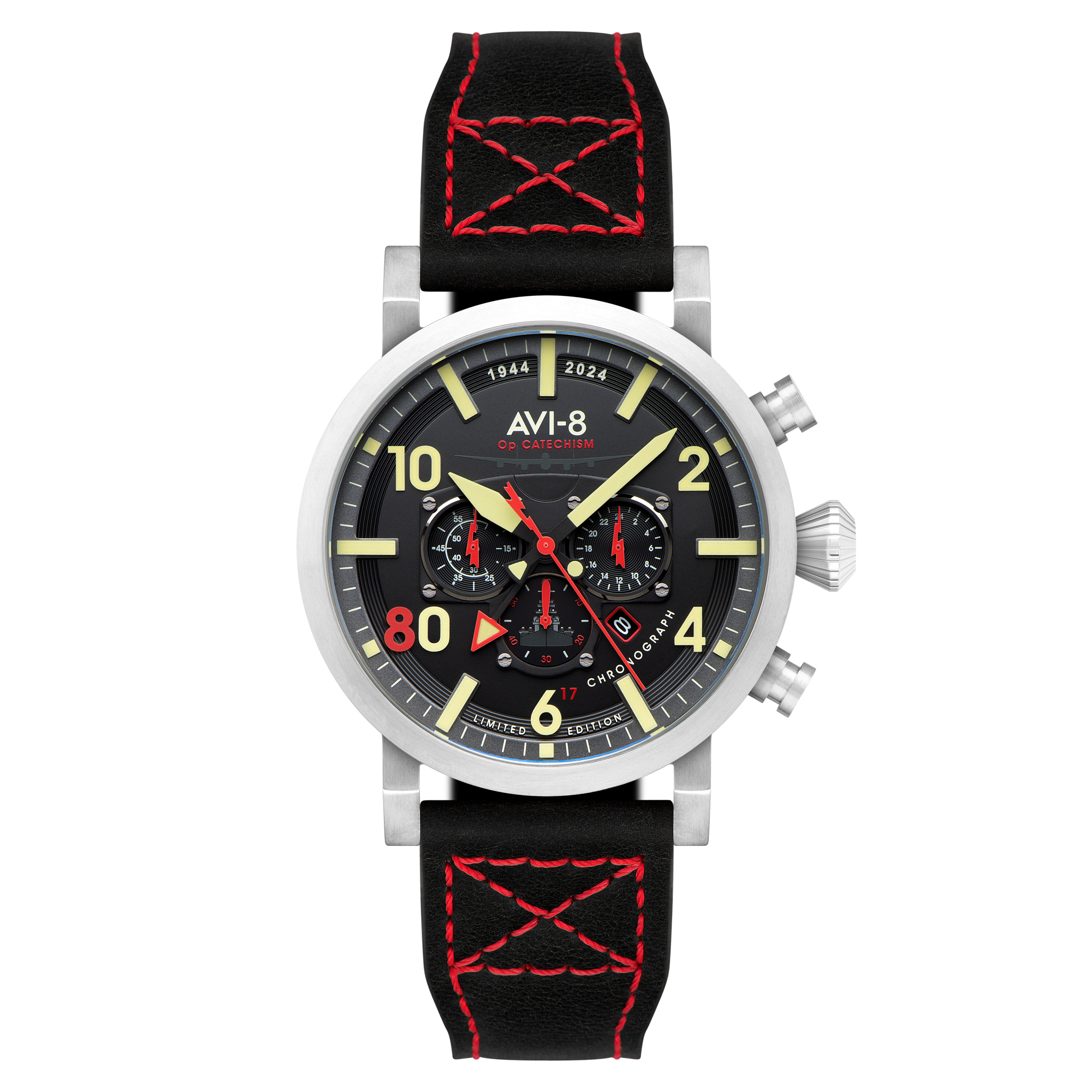 AVI-8 AVI-8 Dambuster Operation Catechism 80Th Dual Time Chronograph Limited Edition Bomber Black Men's Watch AV-4124-01