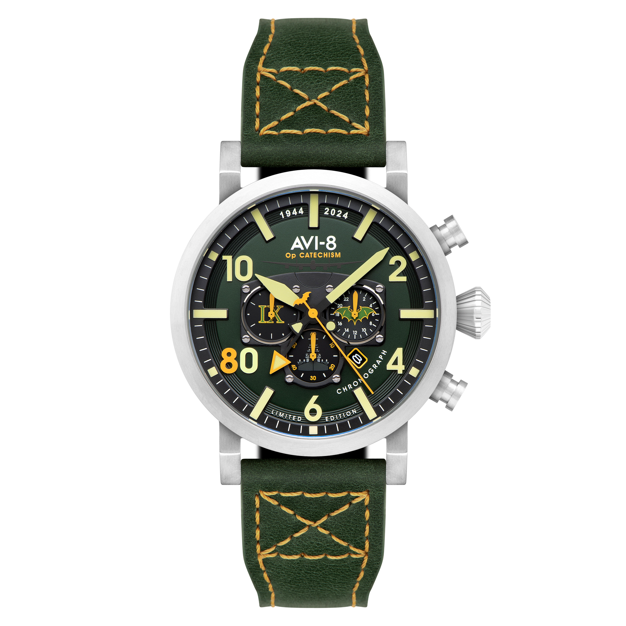 AVI-8 AVI-8 Dambuster Operation Catechism 80Th Dual Time Chronograph Limited Edition Bat Green Men's Watch AV-4124-02