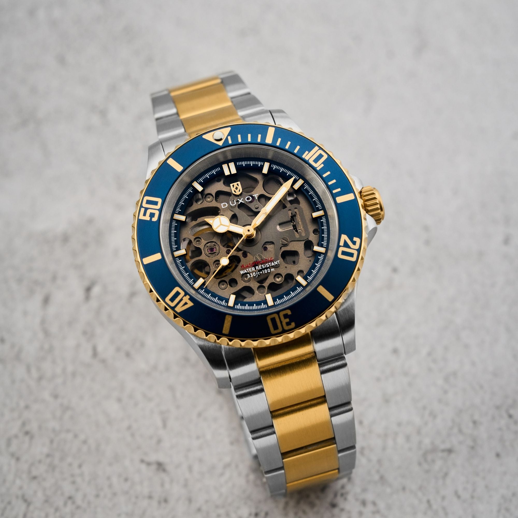 Duxot Atlantica Skeleton Diver Automatic Marine Gold Watch  DX-2067-55