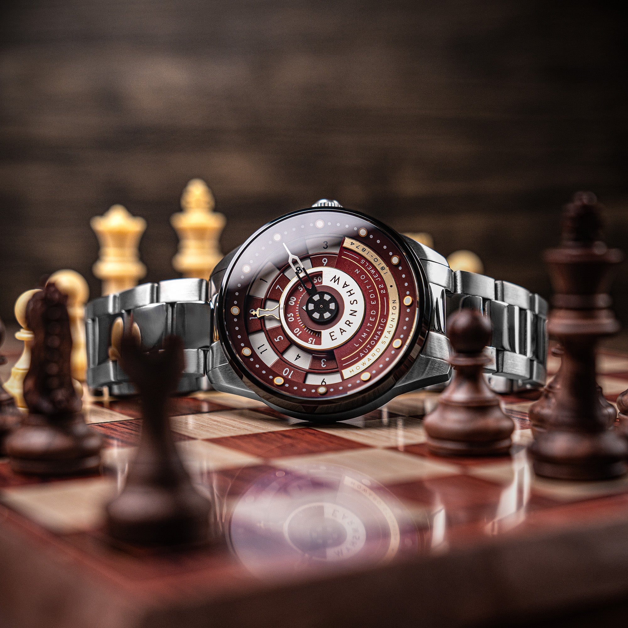 THOMAS EARNSHAW Thomas Earnshaw Staunton Chess Set Bishop Red Men's Watch ES-8282-44