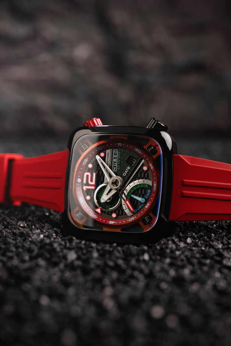 NUBEO Nubeo Ecliptic Dual Time Limited Edition Hazard Red Men's Watch NB-6096-04