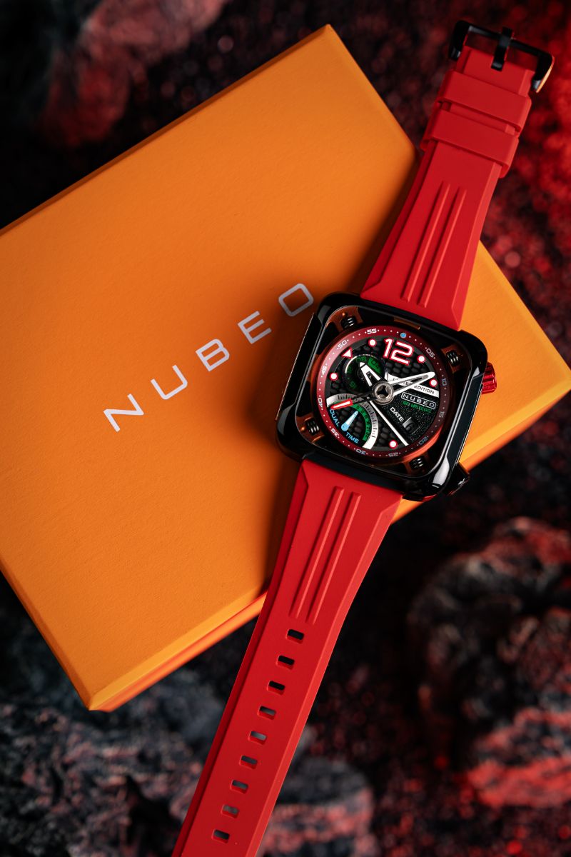 NUBEO Nubeo Ecliptic Dual Time Limited Edition Hazard Red Men's Watch NB-6096-04