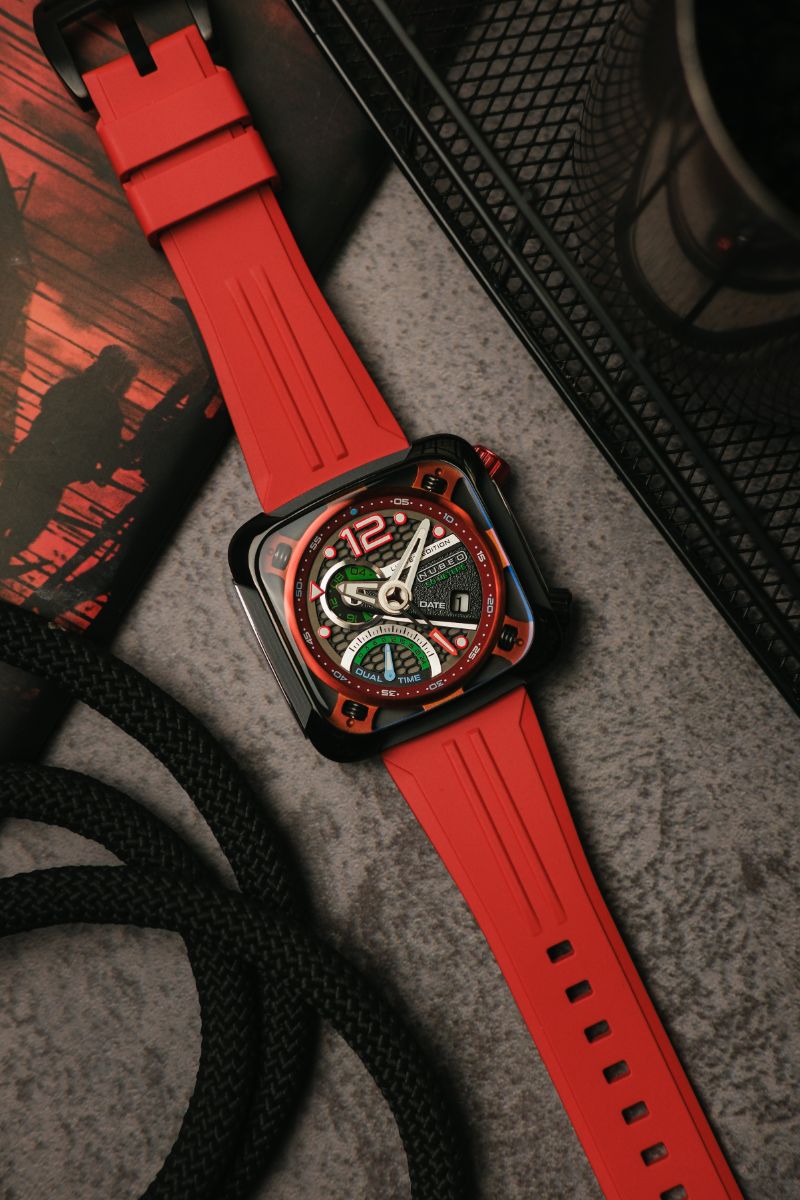 NUBEO Nubeo Ecliptic Dual Time Limited Edition Hazard Red Men's Watch NB-6096-04