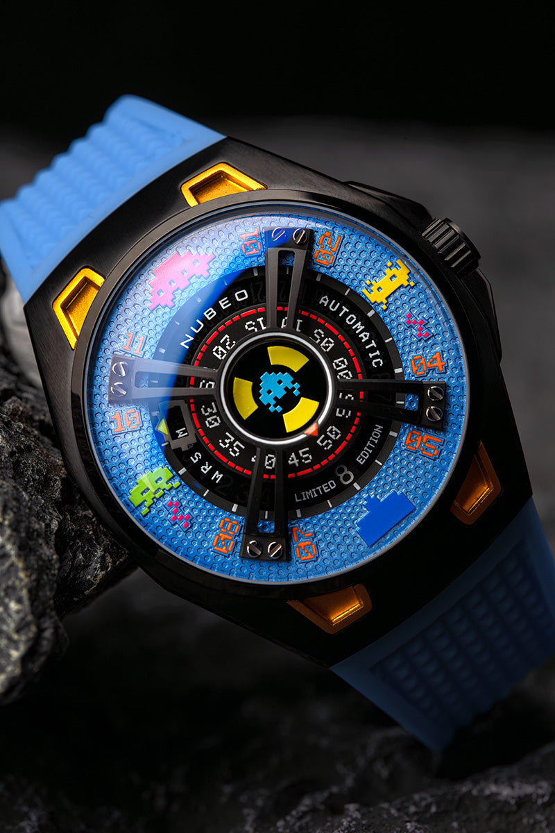 NUBEO Nubeo OAO Automatic Space Invaders Limited Edition Cosmic Blue Men's Watch NB-6099-SI-03