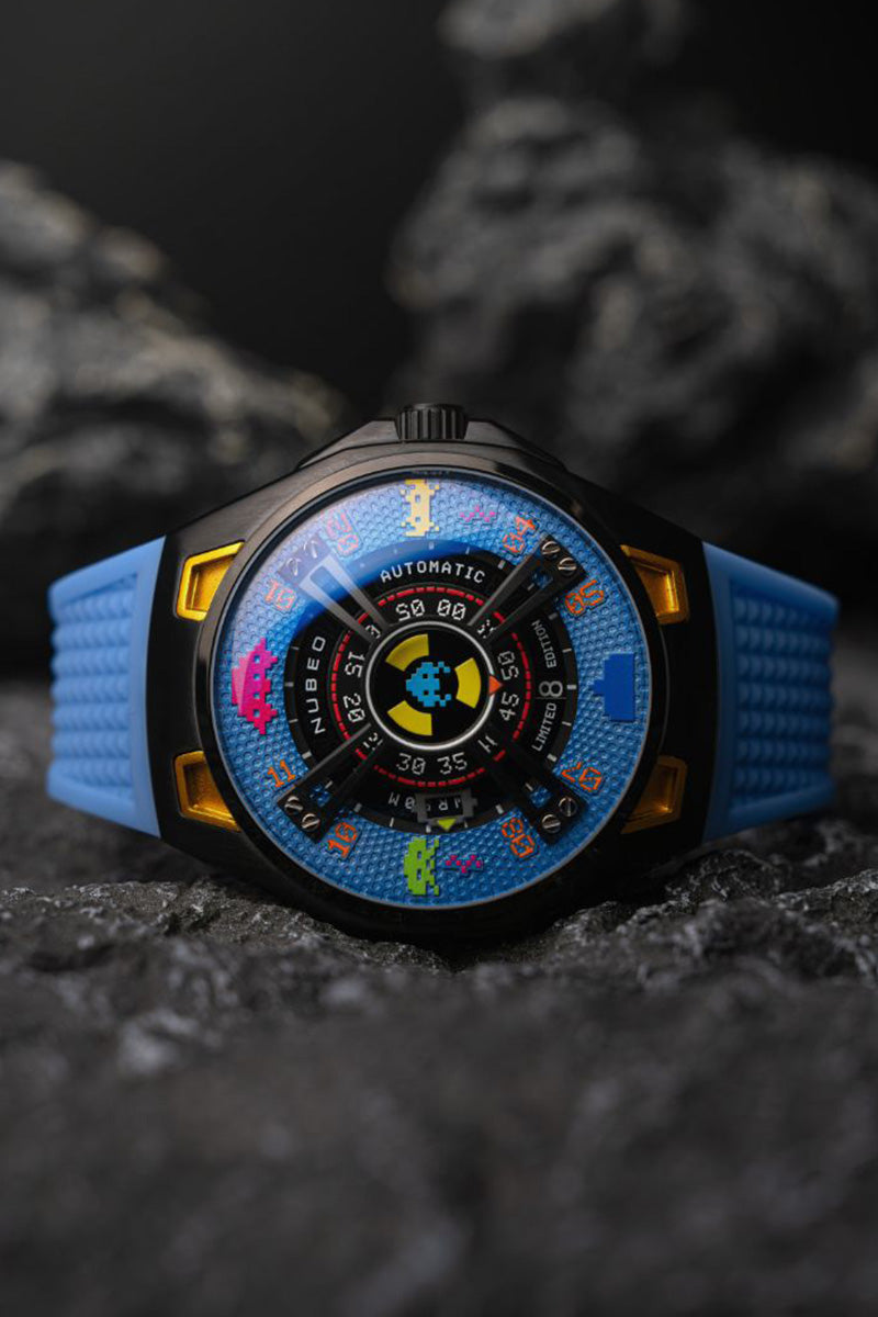 NUBEO Nubeo OAO Automatic Space Invaders Limited Edition Cosmic Blue Men's Watch NB-6099-SI-03