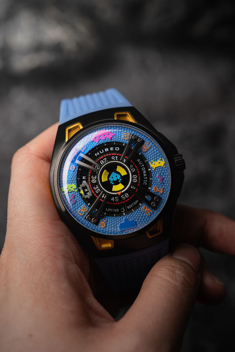 NUBEO Nubeo OAO Automatic Space Invaders Limited Edition Cosmic Blue Men's Watch NB-6099-SI-03