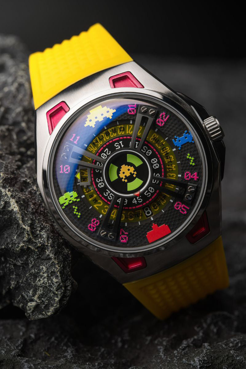 NUBEO Nubeo OAO Automatic Space Invaders Limited Edition Solar Yellow Men's Watch NB-6099-SI-04