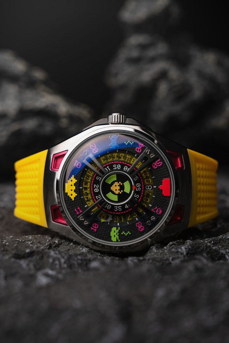 NUBEO Nubeo OAO Automatic Space Invaders Limited Edition Solar Yellow Men's Watch NB-6099-SI-04