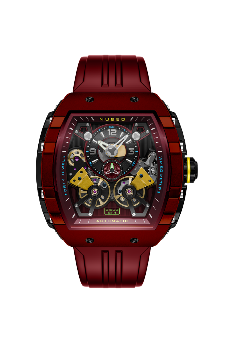 NUBEO Nubeo Magellan Double Barrel Automatic Firebrick Red Men's Watch NB-6100-04