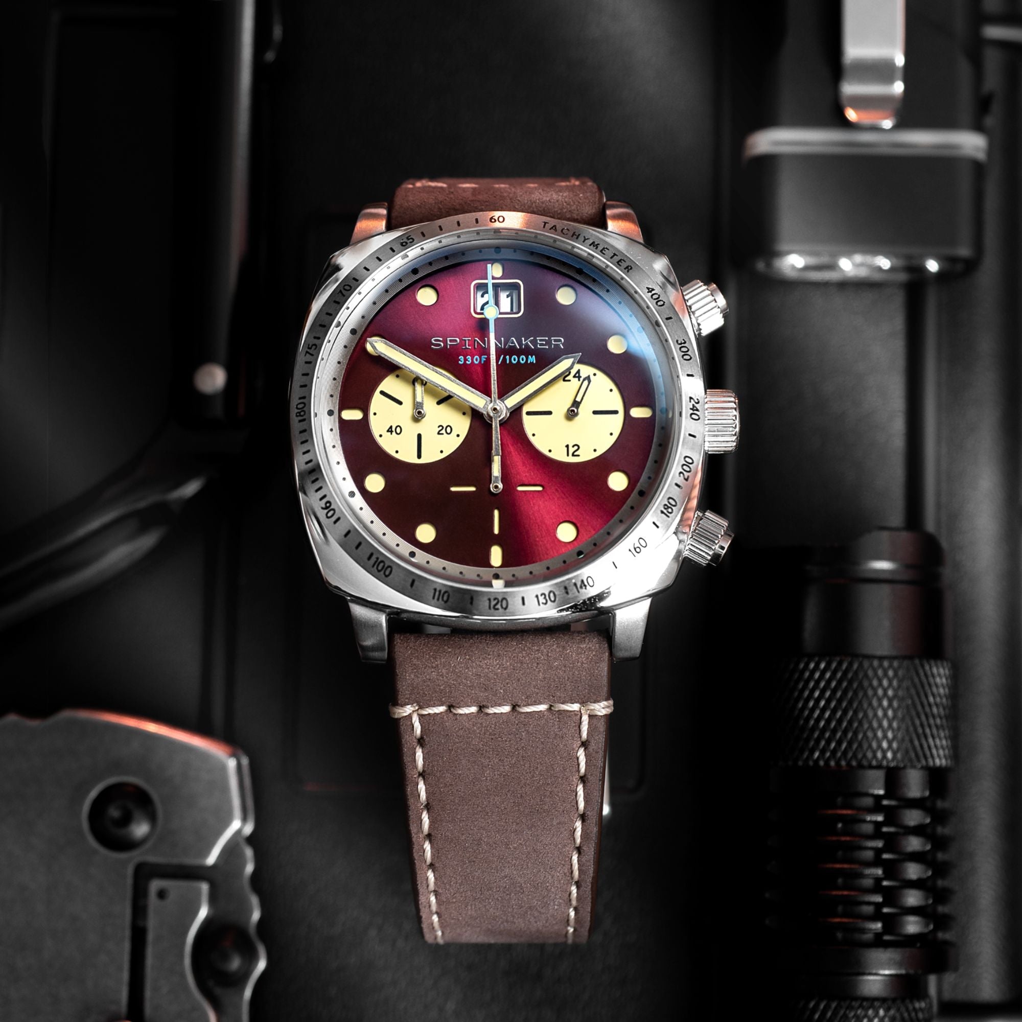 SPINNAKER Spinnaker Hull Chronograph Burnt Maroon Men's Watch SP-5068-05