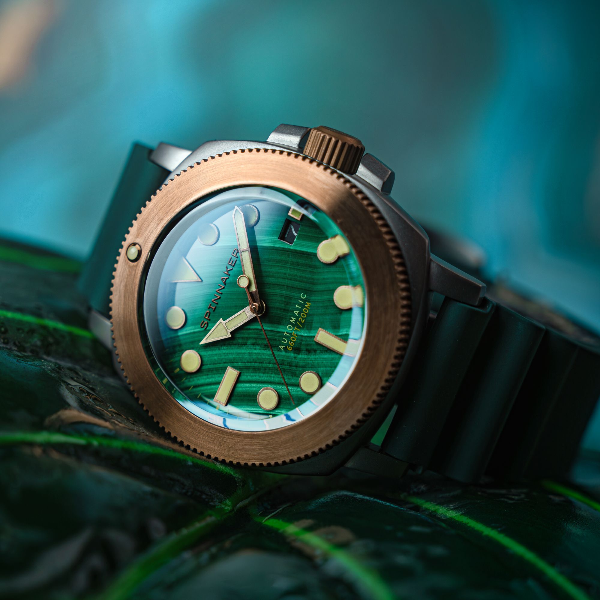 SPINNAKER Spinnaker Hull Titanium Bronze Automatic Lapidary Limited Edition Green Malachite Men's Watch SP-5145-02