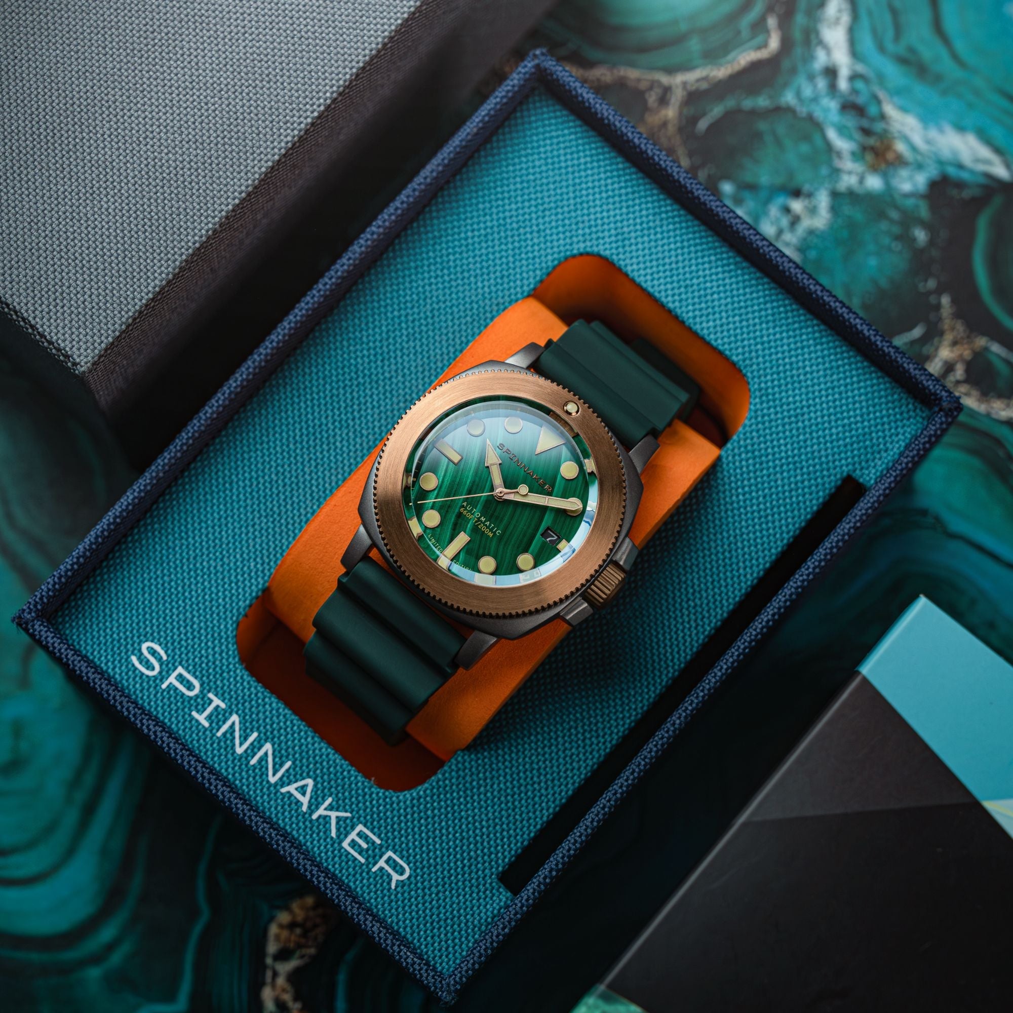 SPINNAKER Spinnaker Hull Titanium Bronze Automatic Lapidary Limited Edition Green Malachite Men's Watch SP-5145-02