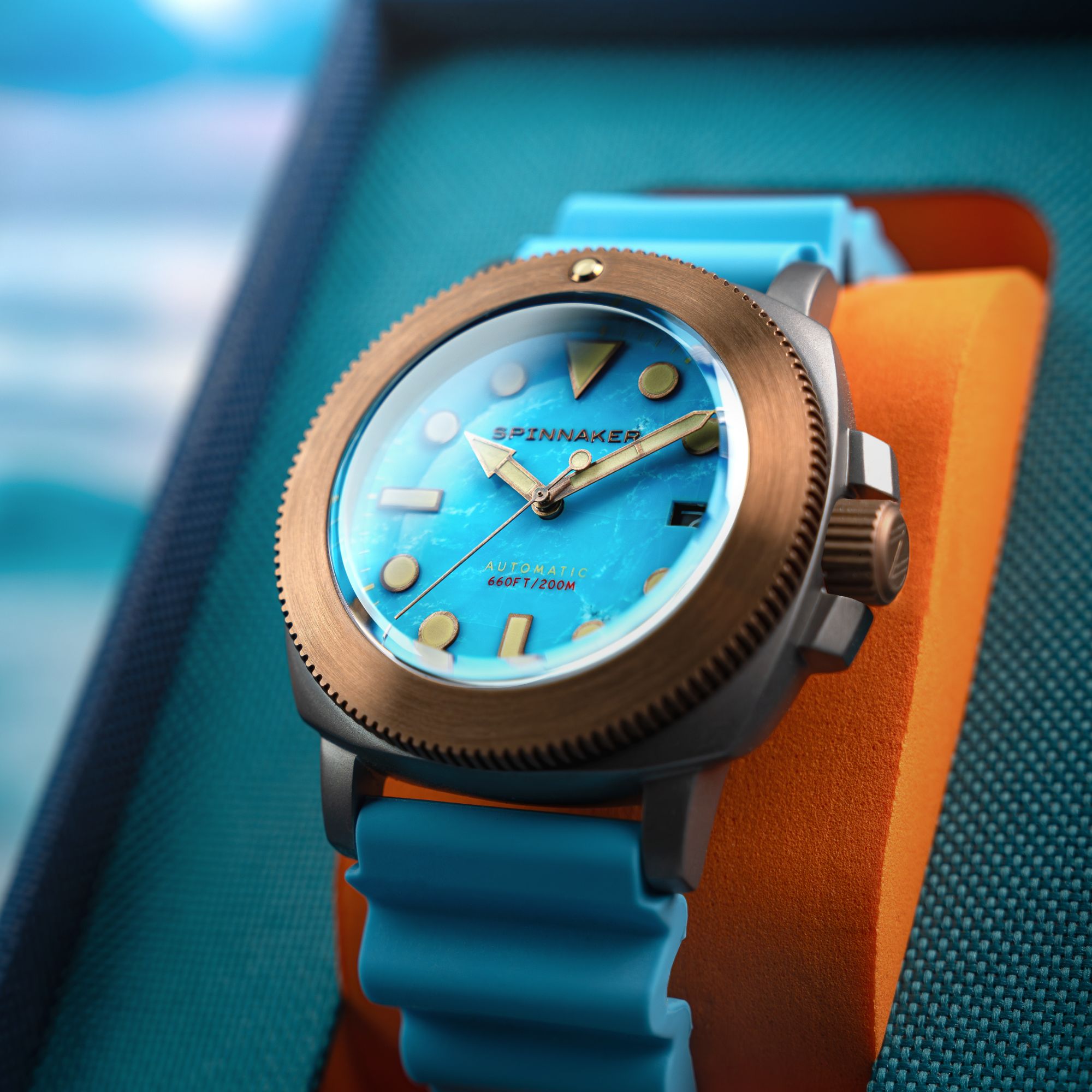 SPINNAKER Spinnaker Hull Titanium Bronze Automatic Lapidary Limited Edition Blue Turquoise Men's Watch SP-5145-04