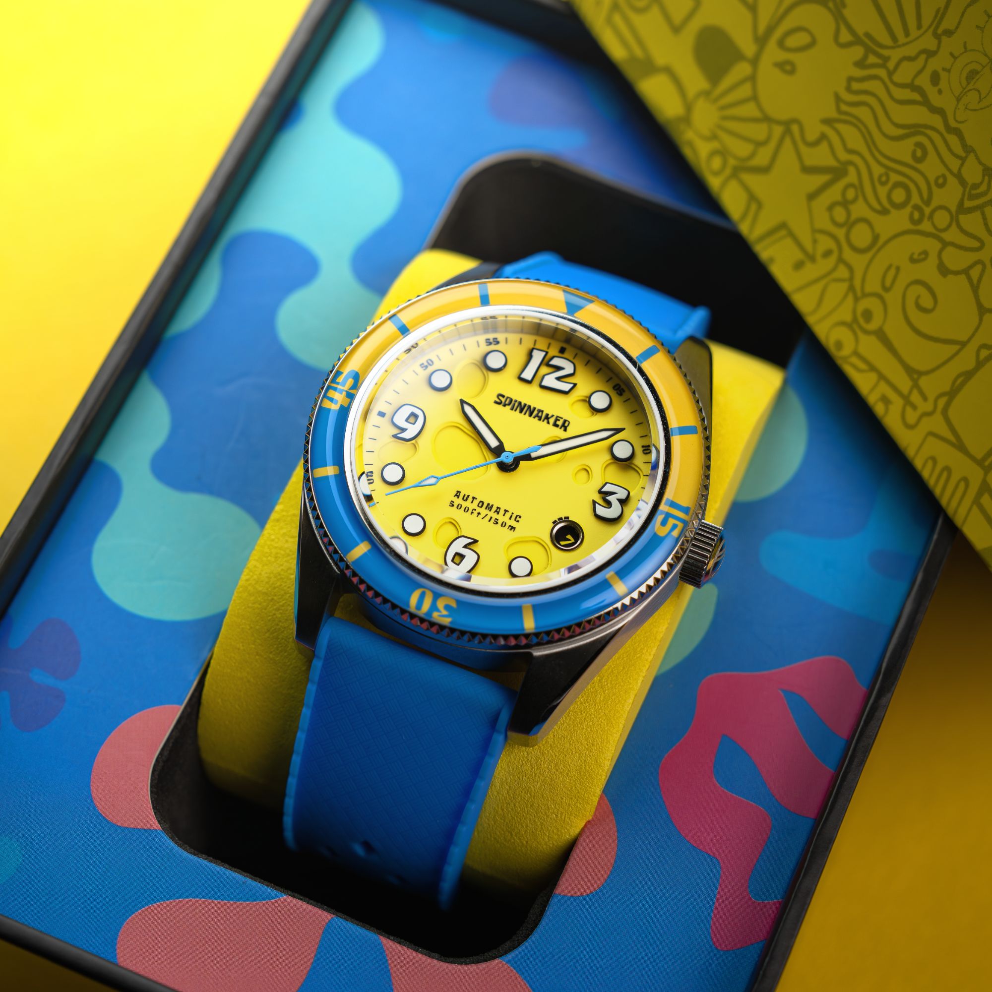 SPINNAKER Spinnaker Fleuss Automatic Spongebob Squarepants Conch Street Limited Edition Yellow Sponge Men's Watch SP-5151-03